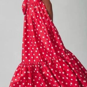 Anthropologie Atsu Sally Bow Polka Dot Dress Red Polka Dot Maxi Dress